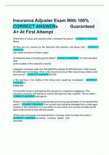 Latest Insurance Adjuster Exam With 100 Correct Answers Guaranteed A At First Attempt video