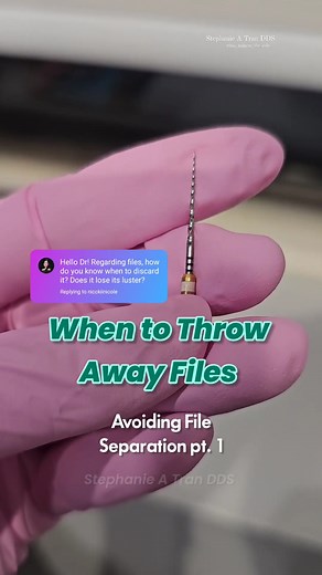 #Repost via @her_holiness_the_pulp: Knowing when to throw away the file: identifying file fatigue 😩 #dontTemptTheEndoGods Knowing when a file is weak or fatigued is important to avoid introducing a possibly damaged file back into a canal, risking file separation. Here are some things that can signal a damaged endodontic file: Unwinding Spacing/stretching between the flutes Winding in the opposite direction Crimping or sharp bends on hand files Flutes clogged with debris that won't clean out And