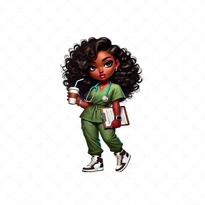 Black Chibi Female Nurse Clipart, Watercolor African American Medical Professional Girl PNG Healthcare Doctor Worker, Commercial Use License - Etsy