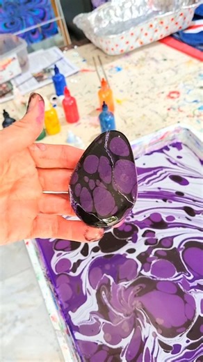 5.8K views · 327 reactions | Water Marbling rocks is so satisfying. I like to add to my rock garden but other people use them as paper or fabric weights  | Raynbow Crow Studios | Facebook