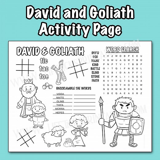 David & Goliath Activity Page: Bible Story Coloring, Word Games (PDF Download) - Etsy