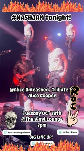 24 reactions · 16 comments | HEY PEOPLE!!! Don’t forget NASHJAM tonight w Alice Unleashed. Tribute to Alice Cooper WILD Louis Lee Napolitano & guitar rocker gurus Nathan Jones Smurl Rockhard AWESOME LINE UP lots of gifted musicians TONIGHT The Vinyl Lounge7:00!! FREAKIN FREE PARKING! No cover tonight!! | Jewels Dvorak | Facebook