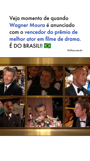 Cifras on Instagram: "É DO BRASIIIL! 🇧🇷 Wagner Moura venceu o prêmio de melhor ator em filme de drama. Ele foi o primeiro ator brasileiro a levar essa categoria. Wagner concorria com Joel Edgerton ("Sonhos de trem"), Oscar Isaac ("Frankenstein"), Dwayne Johnson ("Coração de lutador: The Smashing Machine"), Michael B. Jordan ("Pecadores") e Jeremy Allen White ("Springsteen: Salve-me do desconhecido"). @oagentesecreto_filme 🎬"