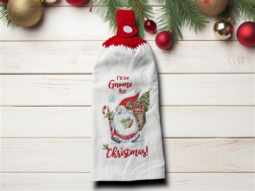 Gnome Christmas Kitchen Towel With Red Crochet Top - Etsy