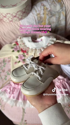Styling our favorite frilly dress for a chilly day 🎀🥹 #outfitinspo #outfitoftheday #toddlersoftiktok #toddlerdress #girlygirl #girlytok #vintagedress #vintage