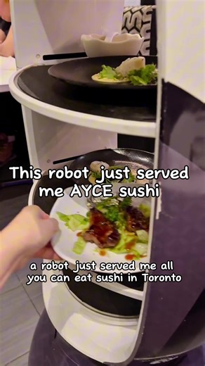 Robot-served Japanese all you can eat sushi in Toronto 🤖🍣 Robo Sushi combines tech food in the most fun way. Fresh sashimi, thick salmon cuts, unlimited sushi & grills. Would you try this AYCE experience? #torontofood #foodie #torontorestaurants #ayce #sushi