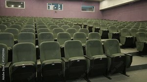 Panorama from Wall to Row Empty Chair Cinema