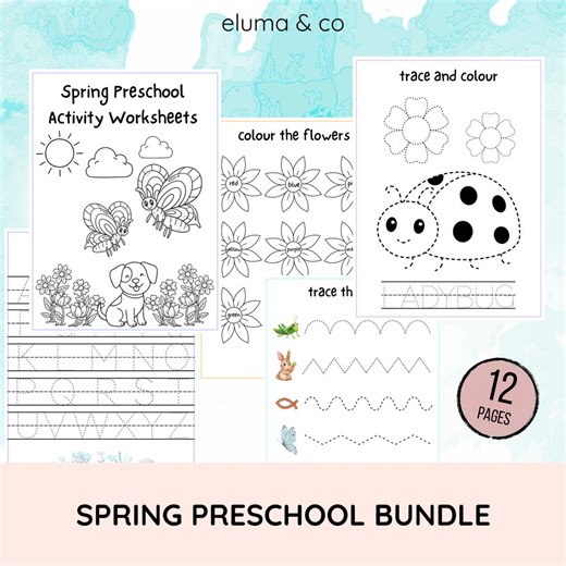 Spring Worksheets Preschool Printable | Spring Activity Pack Kindergarten | Tracing, Matching & Coloring Pages | Instant Download Homeschool - Etsy