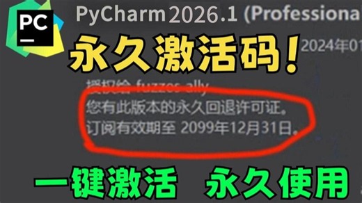 【永久激活码】2026最新python安装 pycharm安装激活教程，一键激活，永久使用，附专业版激活码 安装包，超详细Python教程！