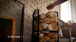 Best Choice Products 5-Piece Indoor Outdoor Wrought Iron Firewood Log Storage Rack Holder Firepit Tools Set for Fireplace, Fire Pit, Stove w/Hook, Broom, Shovel, Tongs - Black