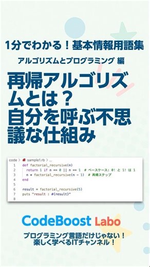 再帰アルゴリズムとは？自分を呼ぶ不思議な仕組み｜基本情報用語集 アルゴリズムとプログラミング編 #shorts #Shorts #shortfeed