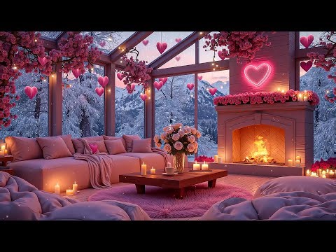 Peaceful Valentine’s Pink Snow Porch 💕❄️🔥 Gentle Jazz & Warm Fireplace Ambience for Calm & Chill
