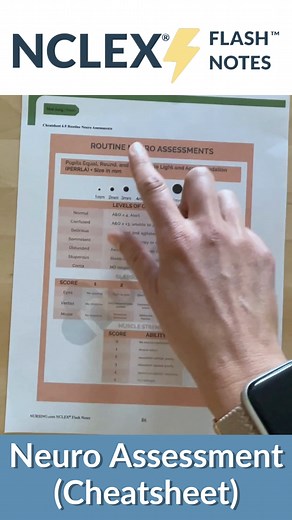 Routine Neuro Assessment (Cheatsheet)- Get 77 must know NCLEX topics in the FREE ebook, "NCLEX Flash Notes" - go to https://buff.ly/3q6rs5h and download for free! #NCLEX #nursingschool #NCLEXprep #nursing #nurselife #nursingstudent #cheatsheet | NURSING.com