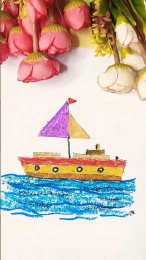 Easy Boat Drawing with Pastel Colors | Perfect for Beginners!