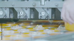 System transportation parcels warehouse cans of food being filled with ingredients by automated dispensers modern factory setting efficiency in production