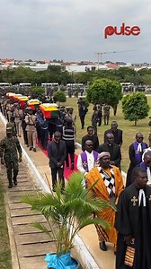 The Mortal Remains of the 6 victims of who were involved in helicopter crash arrive at Ghana Army Forces Cemetery led by a march pass for interment. #PulseNews | Pulse Ghana