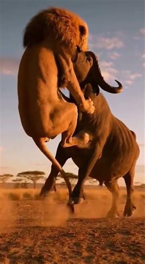 Lion vs Buffalo: Intense Battle for Survival! #wildlife #lion #buffalo #africa #nature