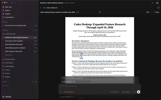 This is exactly what i was hoping for... - Full permissions- no "cowork" like feature which limits agent abilities- Just codex...If you ask for coding task it writes code and gives you a preview. If you ask for a presentation or doc it gives you a presentation or doc. Organized by project on the left side bar. Easy to create skills, easy to @ mention skills / pluginsBtw my Readwise automation is insane. Every morning it codex sends me a deck of all my x bookmarks organized by topic. And i highly
