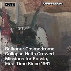 A servicing cabin at the Baikonur Cosmodrome collapsed during the launch of the Soyuz MS-28 spacecraft. Details: https://u24.click/baikonur-space | United24 Media