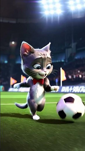 Chibi Kitten Kicking a Soccer Ball Cute Cat Animation