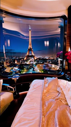 Paris Luxury: Eiffel Tower Night View from Your Dream Hotel Room! ✨