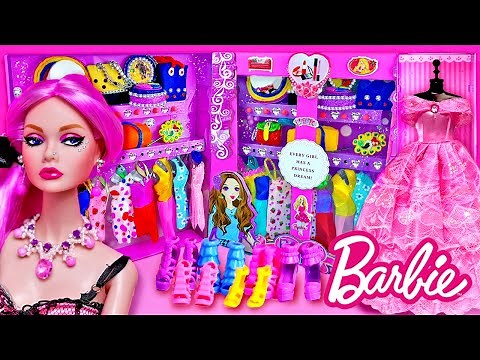 DIY PINK BARBIE CLOSET with 15+ Dresses & Accessories (From Recycled Doll Box)