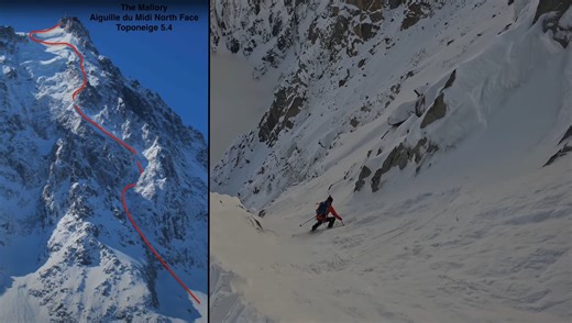 New Footage of Skiing The Mallory Route Off The Aiguille du Midi North Face, Chamonix
