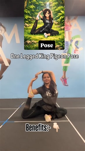 Shalini yoga instructor 🧘‍♀️🧿🧿 on Instagram: "Ek Pada Rajkapot Asana.. (One Legged king Pigeon Pose) The name comes from the Sanskrit words “eka” (एक) meaning “one”, “pada” (पाद) meaning “foot”, “raja” (राज) meaning “king”, kapota (कपोत) meaning “pigeon” and asana (आसन) meaning “posture” or “seat”. Benefits:-👇🏻 (One-Legged King Pigeon Pose) is a powerful, intermediate hip-opener that deeply stretches the hip flexors, glutes, and thighs while opening the chest and shoulders. It improves spin