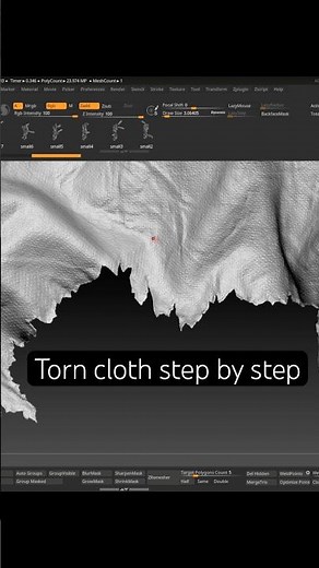 Easy way for Torn cloth in Zbrush (step by step) #3d #zbrush #torncloth #rippedfabric