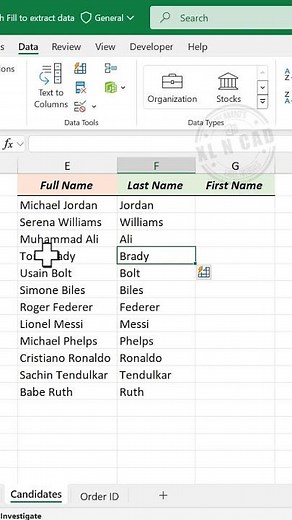 Extract Last Name using Flash Fill in Excel