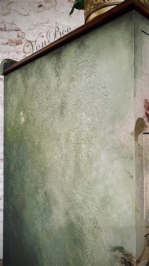 Here’s a snippet of me blending with MINT by michelle mineral paints after I’ve decoupaged one of the new release papers. Full reveal and slower version November 10th…. Stay tuned…. | VonBoo Furniture Designs