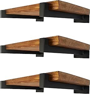 EZYDECOR Shelf Bracket 12 Inch Black Shelf Brackets Wall Mounted Industrial Shelving Brackets Metal Shelf Support with Lip (6 Pack)