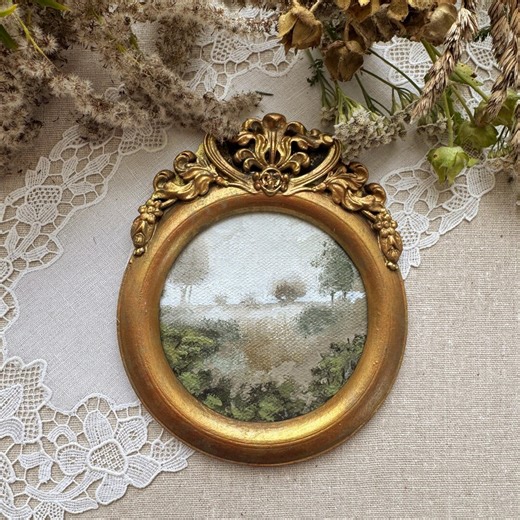 Foggy Landscape Miniature Oil Painting in Vintage Gold Frame – 100% Original Hendmade - Etsy