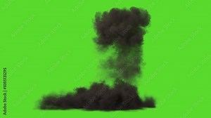 green screen explosion Big war black smoke. Bomb exploding and smoke rising into the sky. Special effect on green screen. Chroma key background for war and action cinematic and space VFX projects. Stock Video