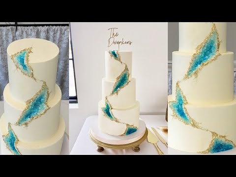 Cascading Blue Geode Buttercream Wedding Cake! |New Edible Geode Placement |Cake Decorating Tutorial