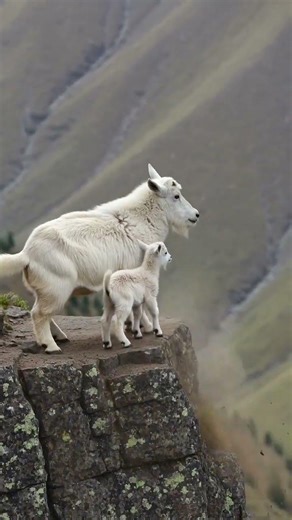 Newborn baby Cliff jump with her Mother | Goats Cliff #mountaingoat #cliffjump
