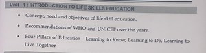 Unit 1: Introduction to Life Skills EducationConcept, need, a... | Filo