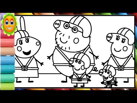 Peppa Pig volunteers with her family and friends – learn how to draw and color Peppa Pig pages