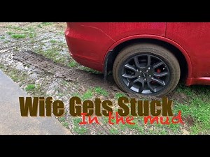 Wife Gets Dodge Durango RT Stuck! Wet Grass and Mud! Jeep to the Rescue