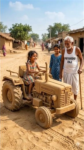 Grandpa make a tractor [ट्रैक्टर] amazing palm leaves art and wooden crafting art #woodscraft #short