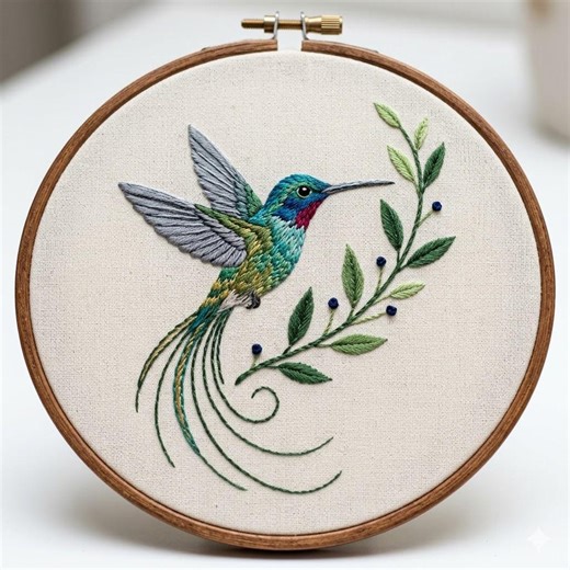 Hummingbird With Leaves Embroidery Pattern, Floral Hummingbird Hand Embroidery PDF - Etsy