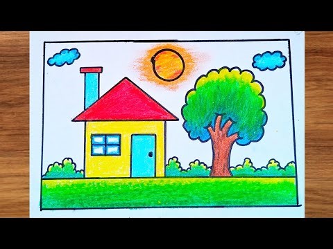 Basic Scenery Drawing Easy ll How to draw Scenery Drawing ll Step by Step Scenery Drawing Easy