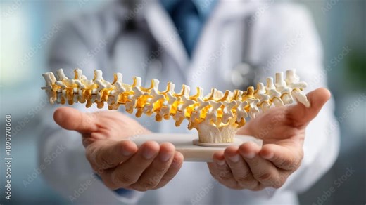 Doctor holding spinal model for medical education and presentation