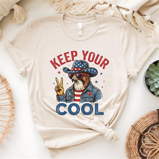 Keep Your Cool Eagle Shirt, Patriotic Cowboy Eagle T-shirt, USA Sunglasses Eagle Tee, 4th of July Gift, Retro American Pride Top - Etsy
