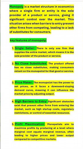 Monopoly # Features of Monopoly # Main forms of Market# Microeconomics #Class 12th