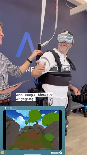Walk in New York on Instagram: "Virtual reality + exoskeletons = endless potential! Play immersive games to work on core muscles and coordination or escape the New York hustle by simply relaxing on a beach. DM us your questions about how VR could help you achieve your goals. @ezygain.rehab #virtualreality #rehab #walkinnewyork #physicaltherapy #robots"