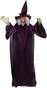 Life Size Halloween Haunters Hanging Talking Witch, 75.6" Animated Standing Speaking Scary Evil Wicked Witch with Glowing Red Eyes, Adjustable Arms, Outdoor Yard Haunted House Creepy Props Decor