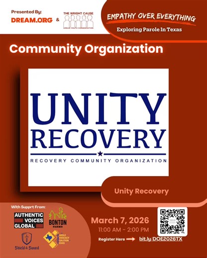 Recovery. Community. Connection. We’re honored to share that Unity Recovery will be present at Texas Day of Empathy. Unity Recovery creates welcoming spaces for people navigating recovery, offering peer support, community connection, and pathways to healing. Their presence at Day of Empathy strengthens our commitment to meeting people where they are and making sure recovery resources are visible and accessible. Stop by, connect, and learn more about the support available in our community. 📍 Mar