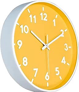 JENLYSTIME 12 Inch 3D Number Modern Wall Clock,Non Ticking Silent Quartz Battery Operated Wall Clocks,Round Bright Colorful Dial Easy to Read Simple Style Decor Clock for Kitchen,LivingRoom (Yellow)