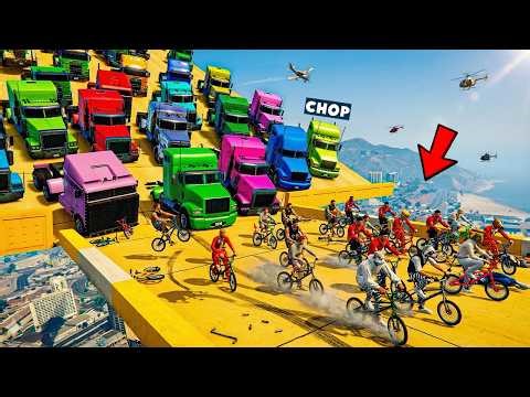 GTA 5 CHOP AND FROSTY PLAY THE SUPER CARS VS BIKE CYCLES